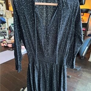 Elegant Navy  Polka Dot Dress.  Knee length.  Light material